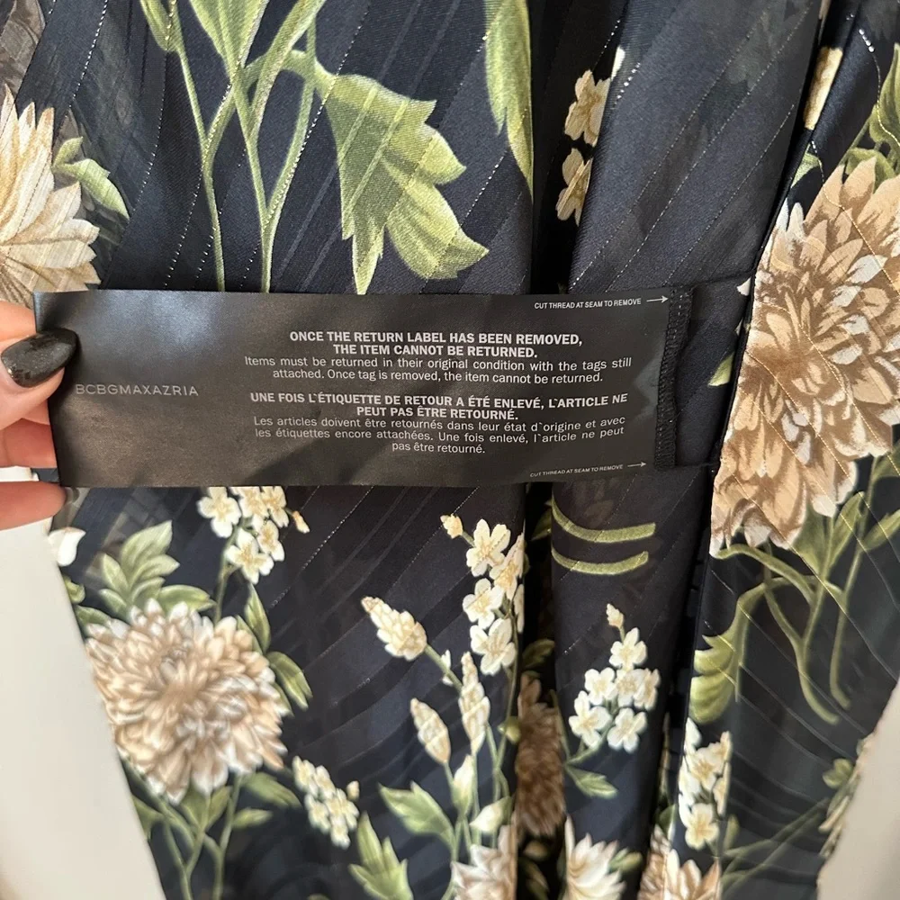 Bcbg strapless maxi gown. Black with green and gold large print. Size S fits S-M - Picture 2 of 7